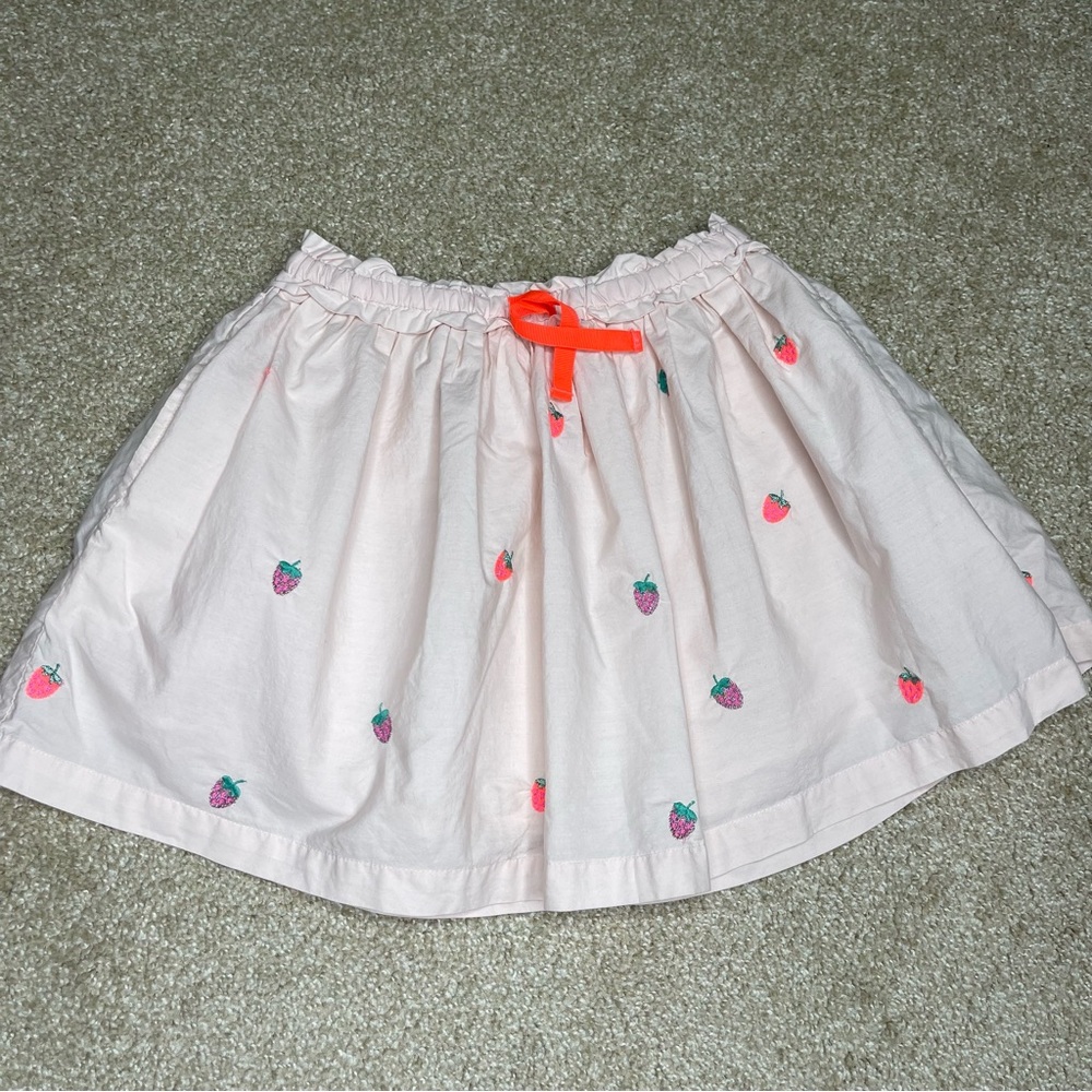 Mini Boden Light Pink Strawberry Skirt with Neon Orange Bow